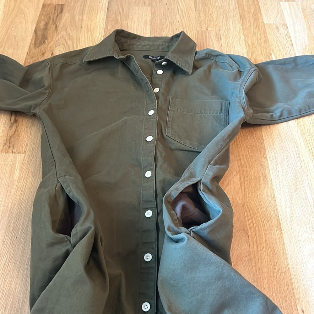 Madewell Mini Shirtdress Longsleeve Button Down with Pockets Green Women Size XS - Picture 8 of 14